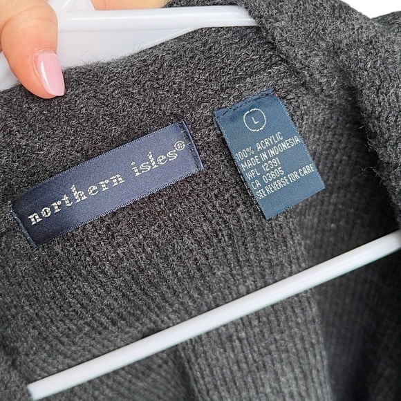 Northern Isles Full Gray Ribbed Full Zip Knit Cardigan Sweater Size Large - Picture 10 of 12